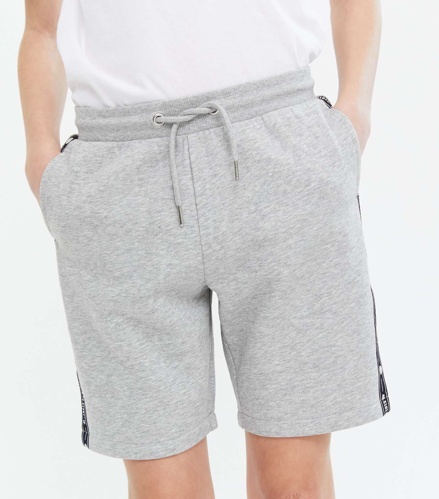 Boys Grey Marl Logo Side Stripe Shorts Image 3