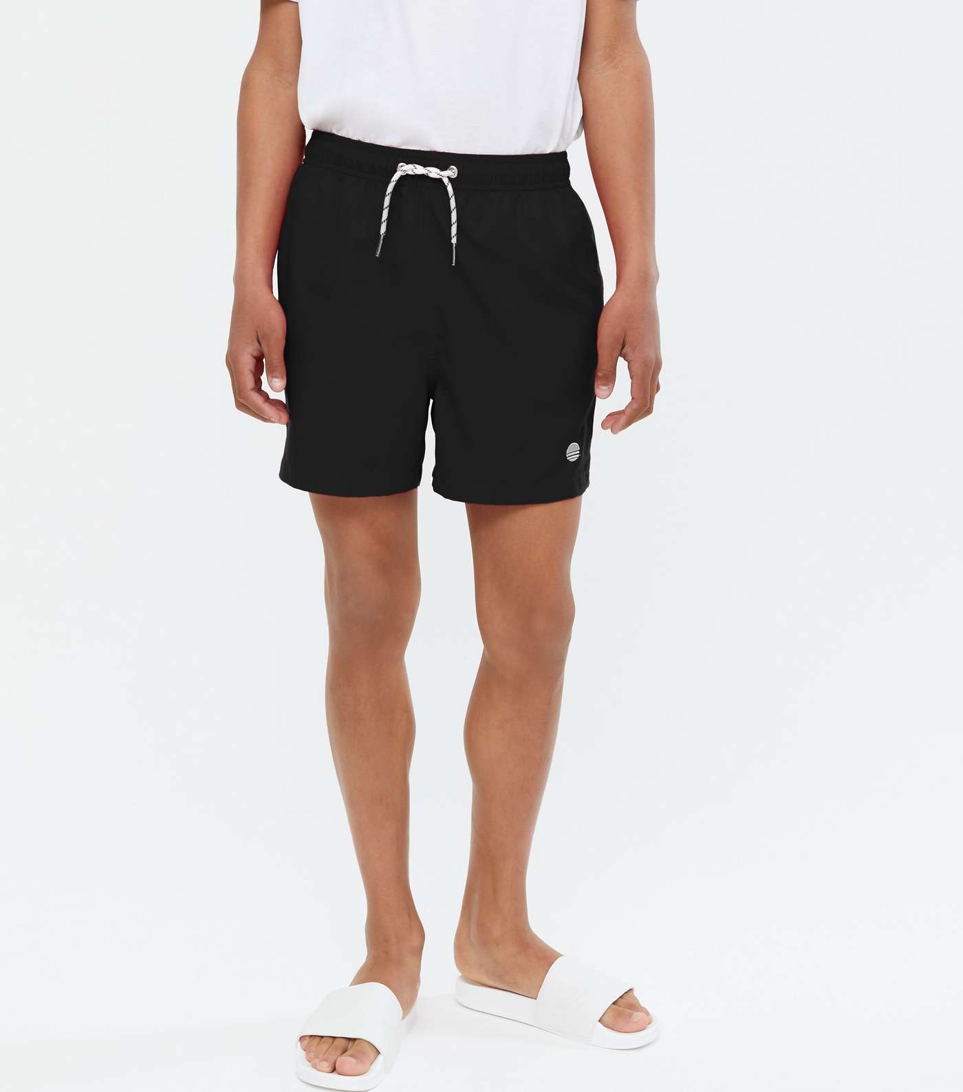 Boys Black Embroidered Swim Shorts Image 2