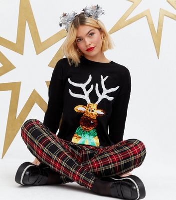 Black Reindeer Sequin Christmas Jumper 