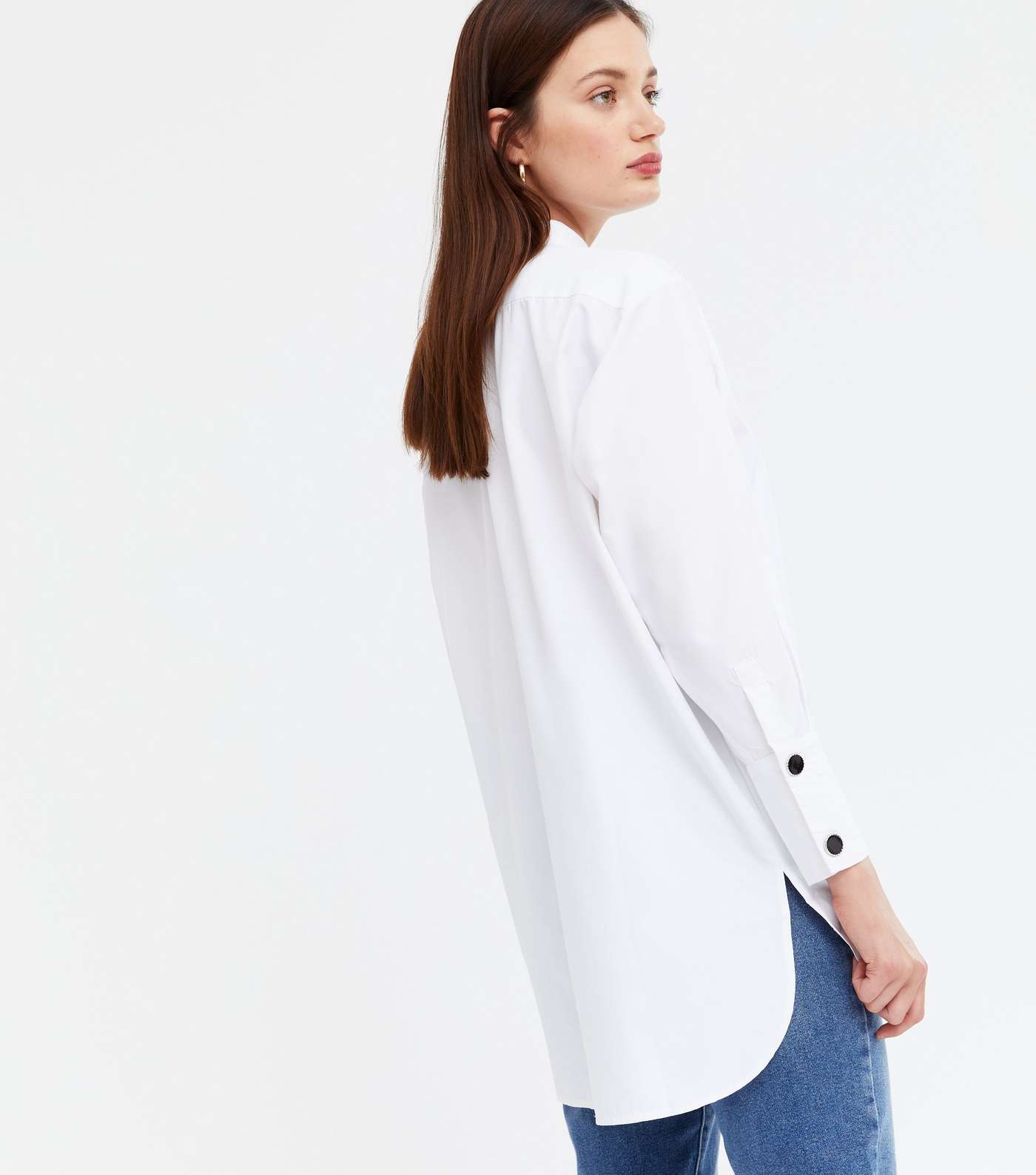 Blue Vanilla White Button Sleeve Oversized Shirt Image 4