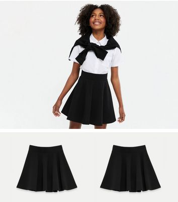 Girls 2 Pack Black High Waist Skater Skirts New Look