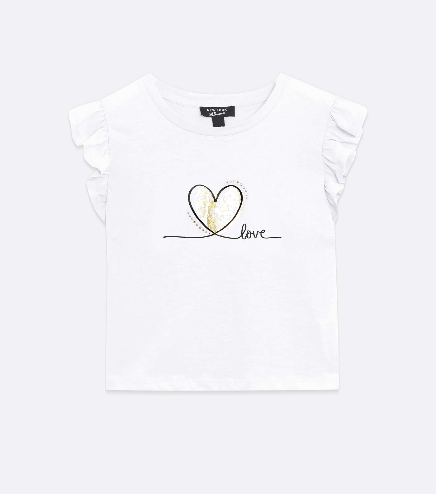 Girls White Metallic Love Logo Frill T-Shirt Image 5