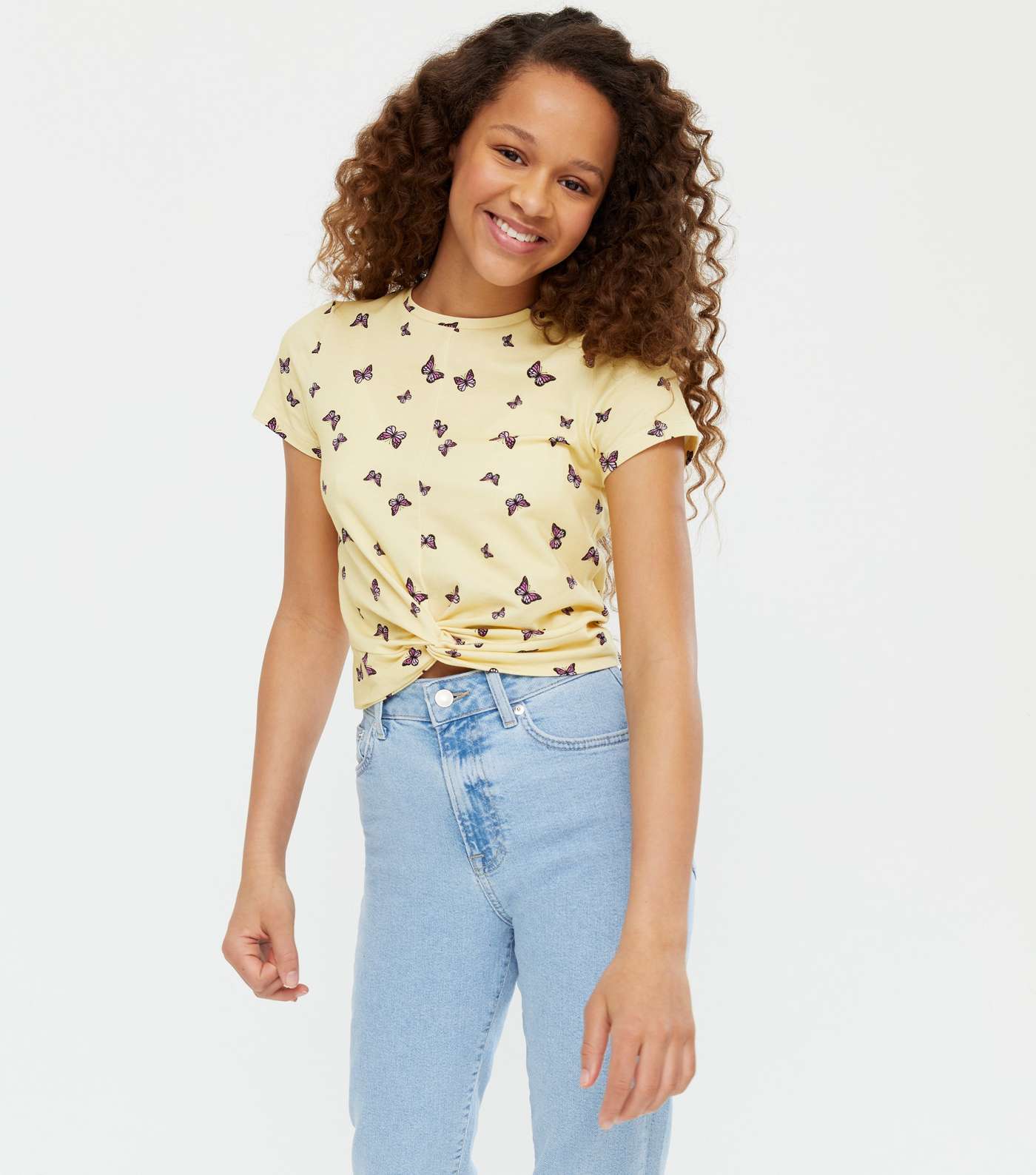 Girls Yellow Butterfly Twist Front T-Shirt