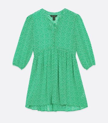 Green Spot Chiffon Tie Neck Long Tunic Blouse