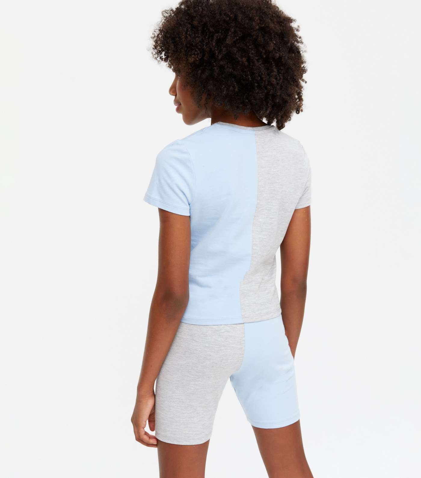 Girls Blue Colour Block Twist T-Shirt and Shorts Set Image 4