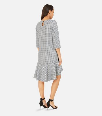 Click to view product details and reviews for Yumi Light Grey Geometric Frill Dip Hem Tunic Dress New Look.