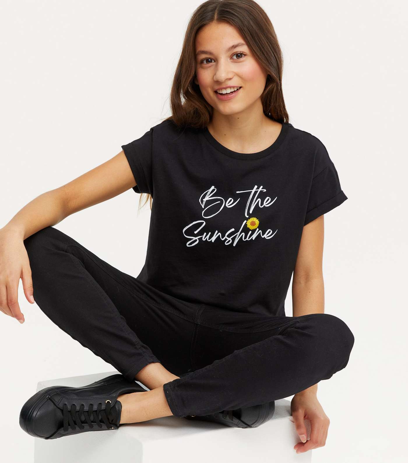 Girls Black Be The Sunshine Logo T-Shirt