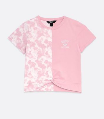 Girls Pink Tie Dye Spliced Twist Logo T Shirt New Look