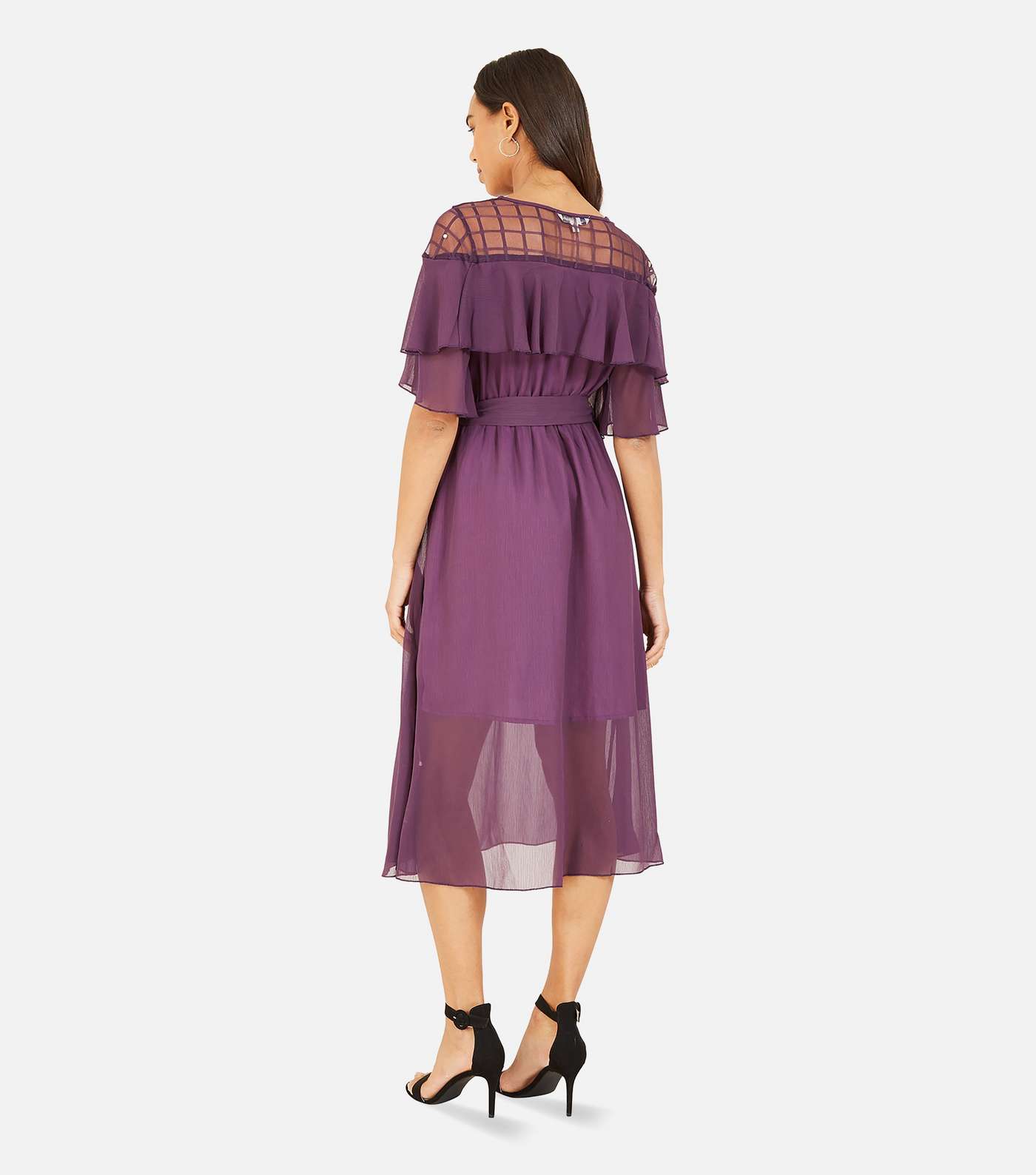 Yumi Purple Chiffon Frill Midi Dress Image 2