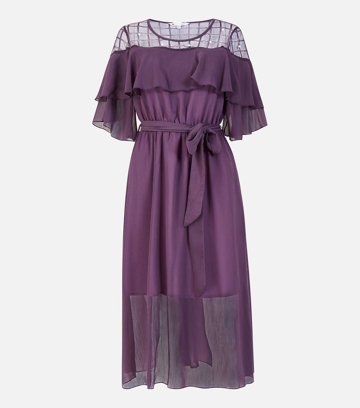 Yumi Purple Chiffon Frill Midi Dress Image 4