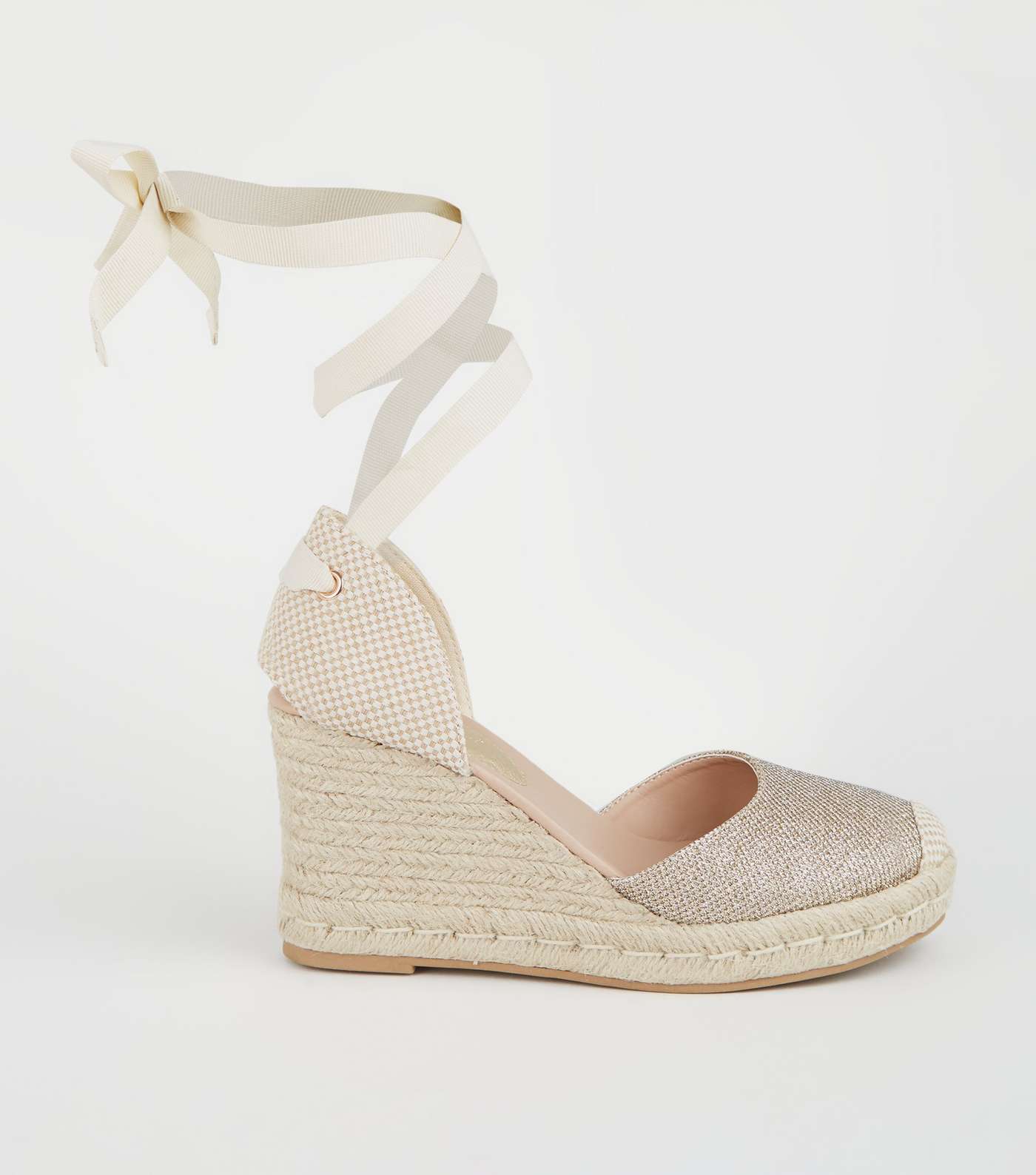 Gold Glitter Ankle Tie Espadrille Wedges