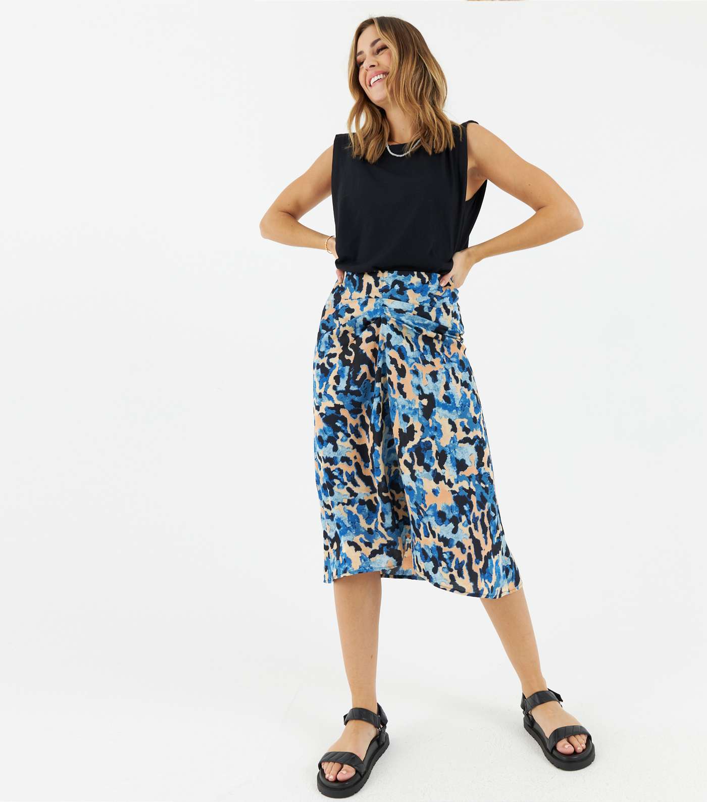 Zibi London Blue Leopard Print Midi Skirt