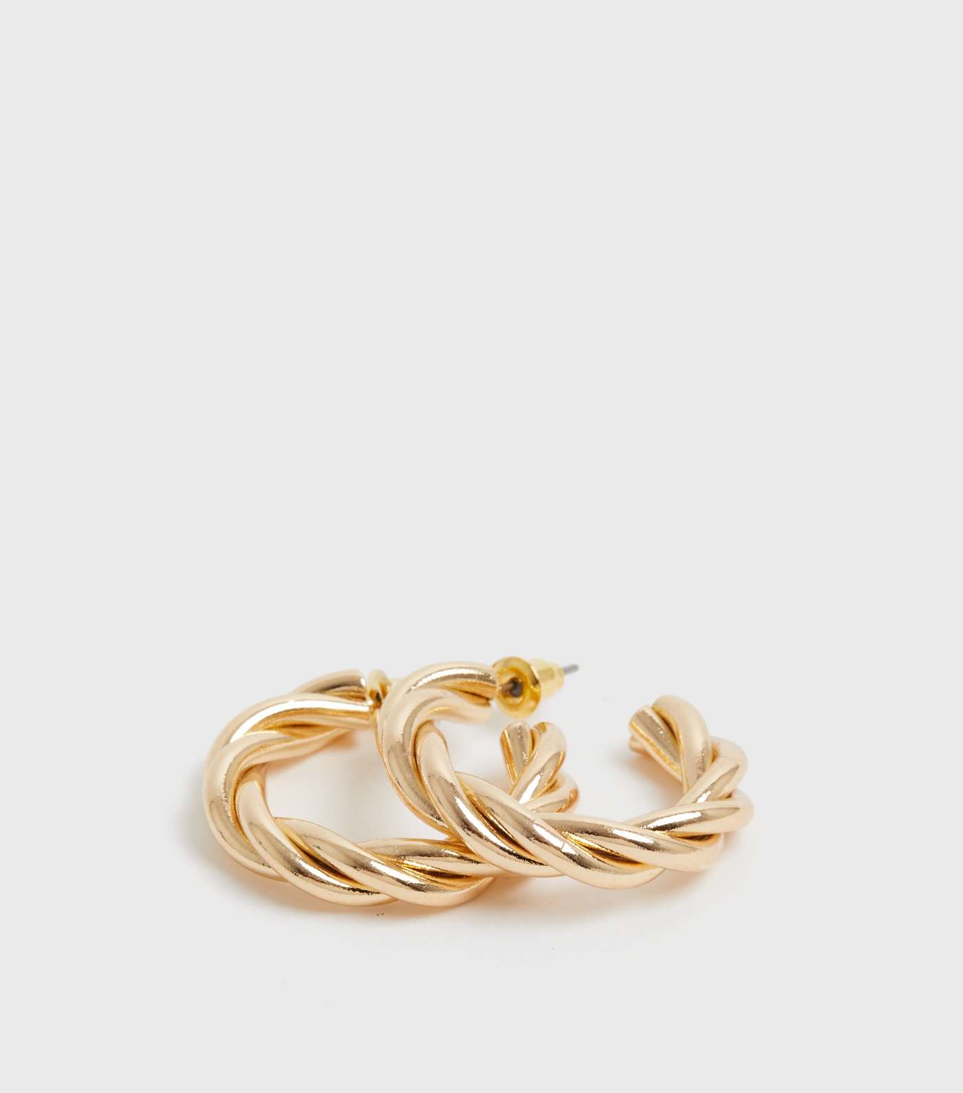 Gold Twisted Chunky Hoop Earrings Image 3