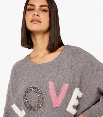 Apricot Pale Grey Love Logo Batwing Jumper New Look