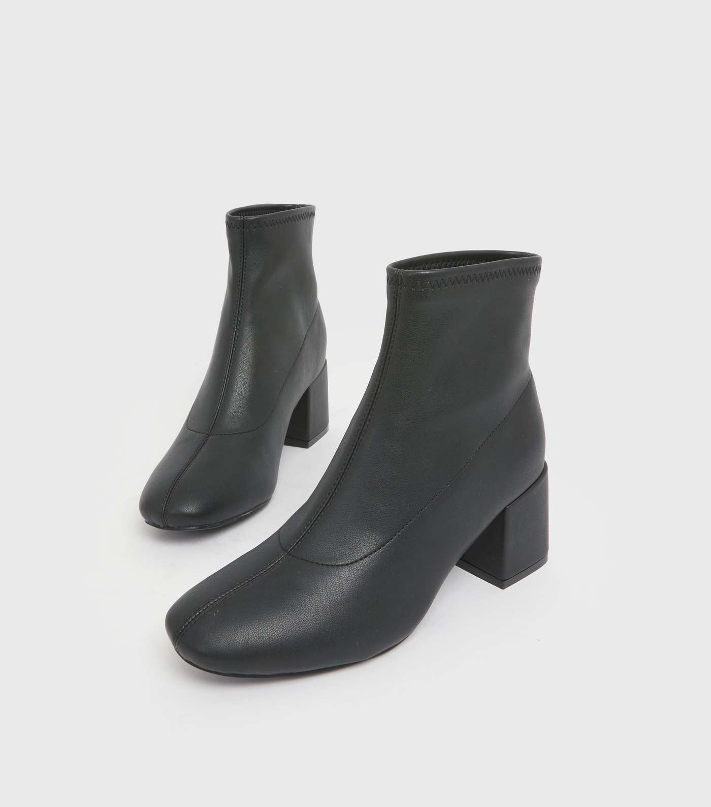 Black Block Heel Sock Shoe Boots Image 3