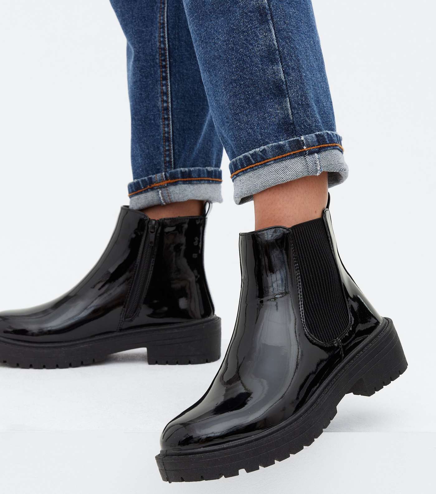 Black Patent Chunky Chelsea Boots Image 2