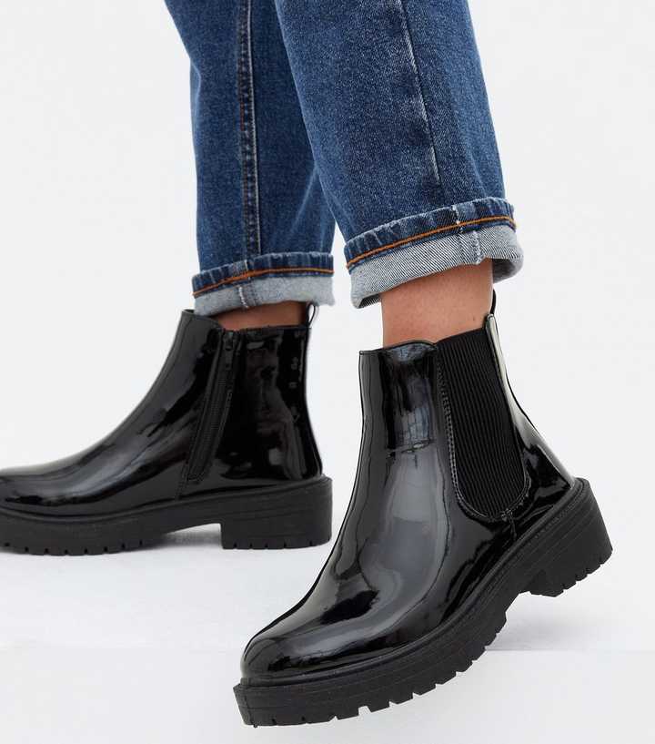 sådan parallel kød Black Patent Chunky Chelsea Boots | New Look