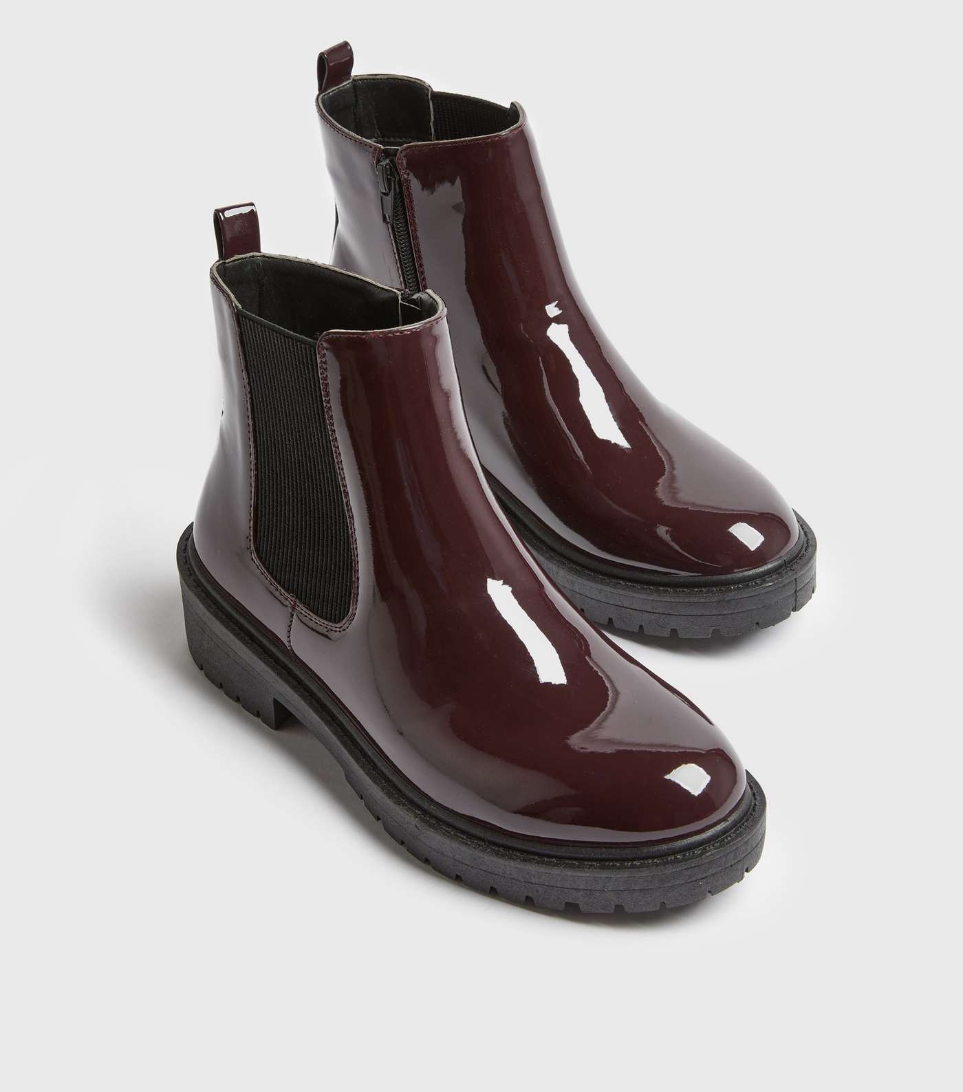 Dark Red Patent Chunky Chelsea Boots Image 3