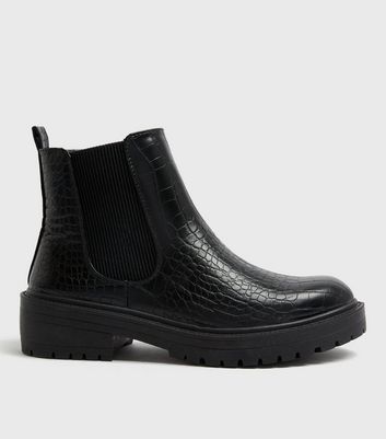 shop for Black Faux Croc Chunky Chelsea Boots New Look Vegan at Shopo