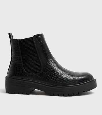 Black Faux Croc Chunky Chelsea Boots