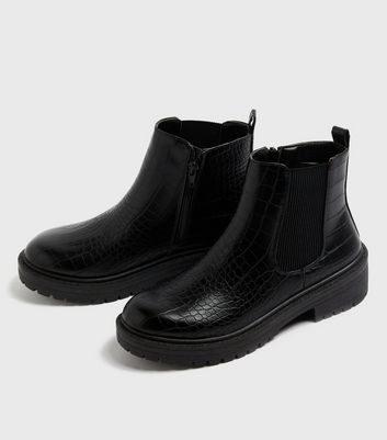 new look croc pu chunky ankle boot in black