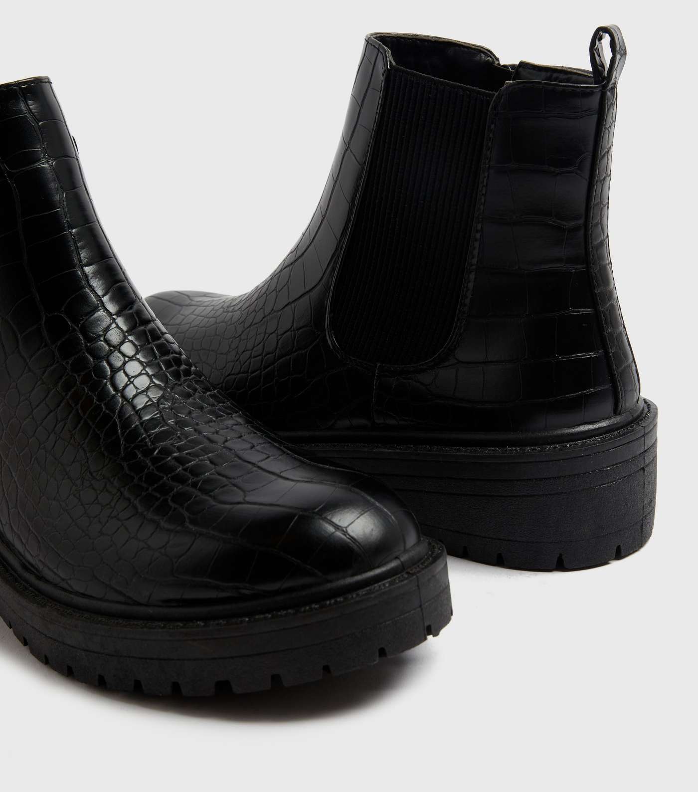 Black Faux Croc Chunky Chelsea Boots Image 4