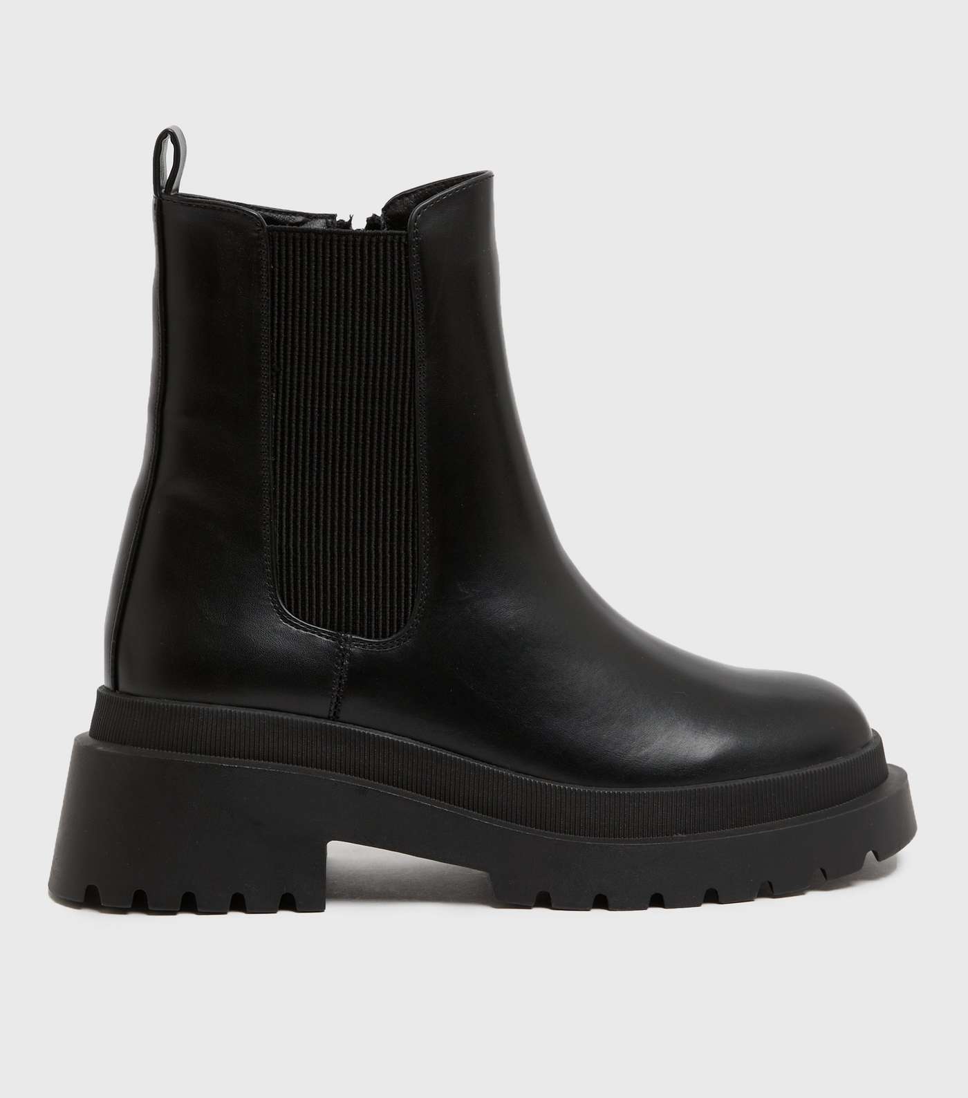 Black Leather-Look High Ankle Chelsea Boots