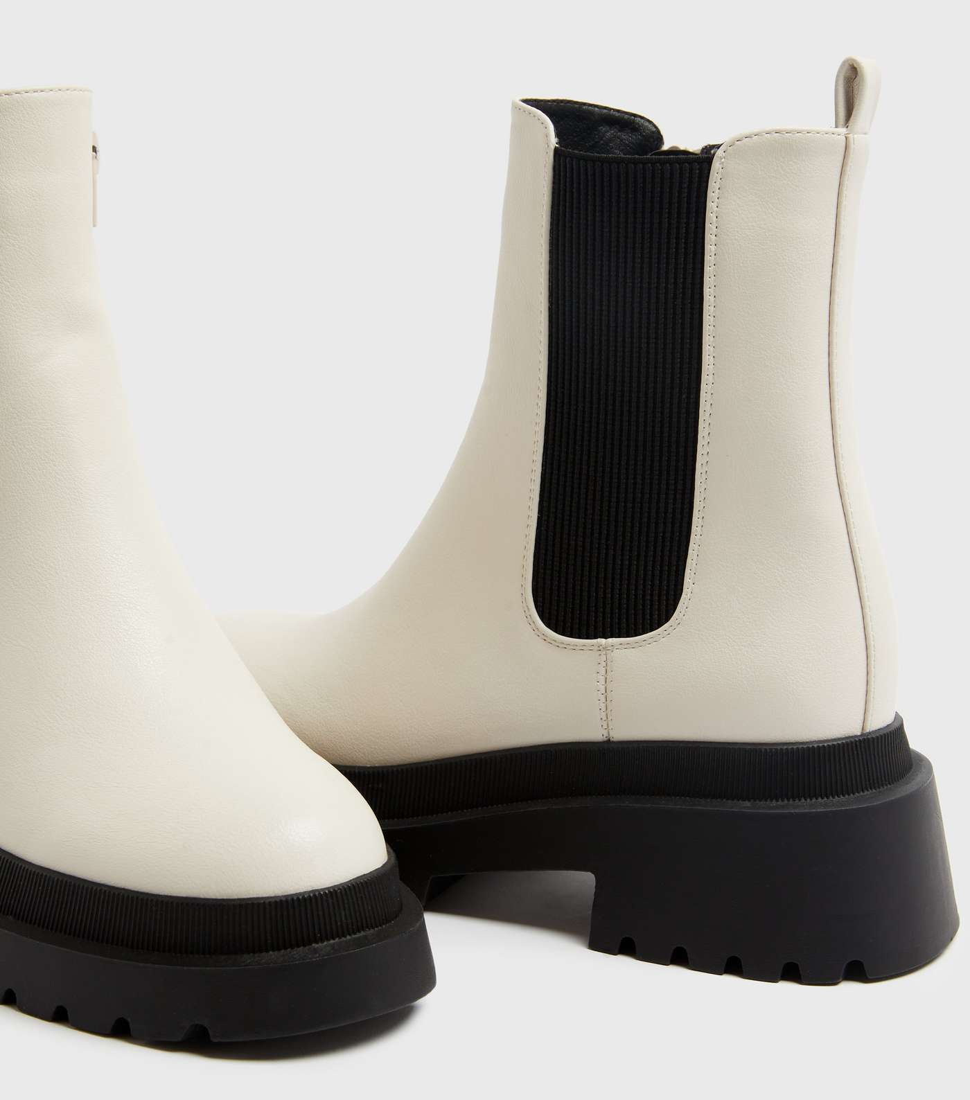Off White Leather-Look High Ankle Chelsea Boots Image 4