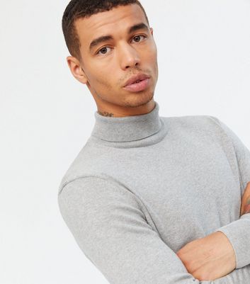 mens roll neck jumper grey