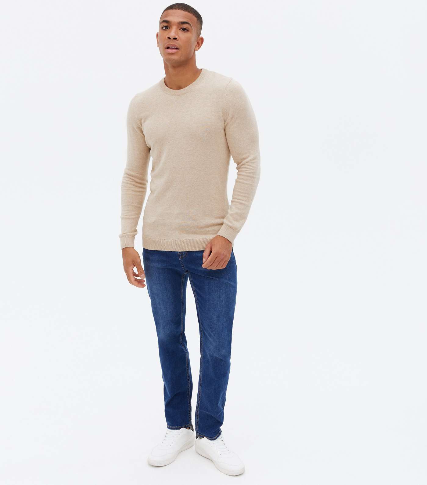 Off White Fine Knit Muscle Fit Crew Jumper Image 2