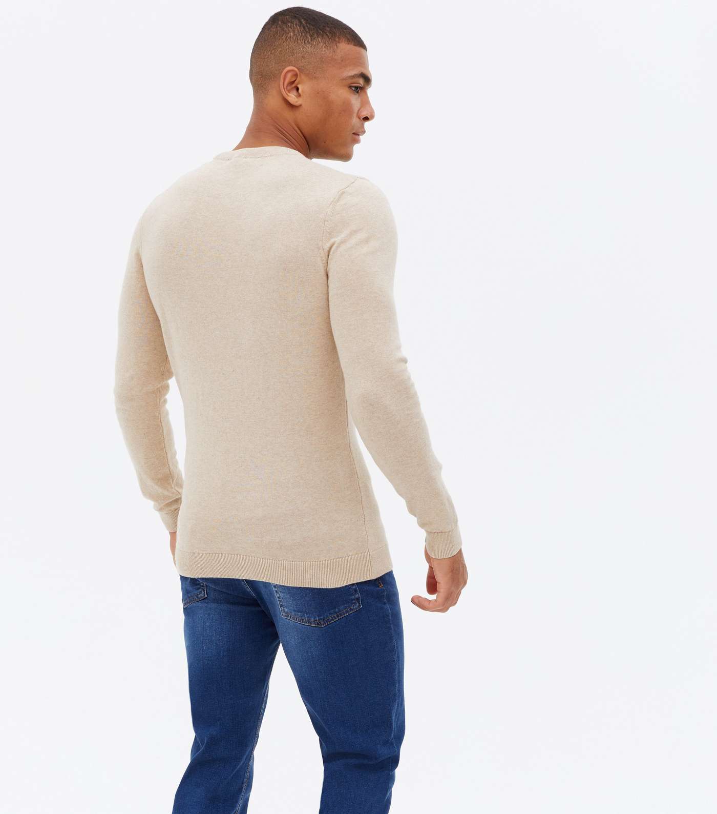 Off White Fine Knit Muscle Fit Crew Jumper Image 4
