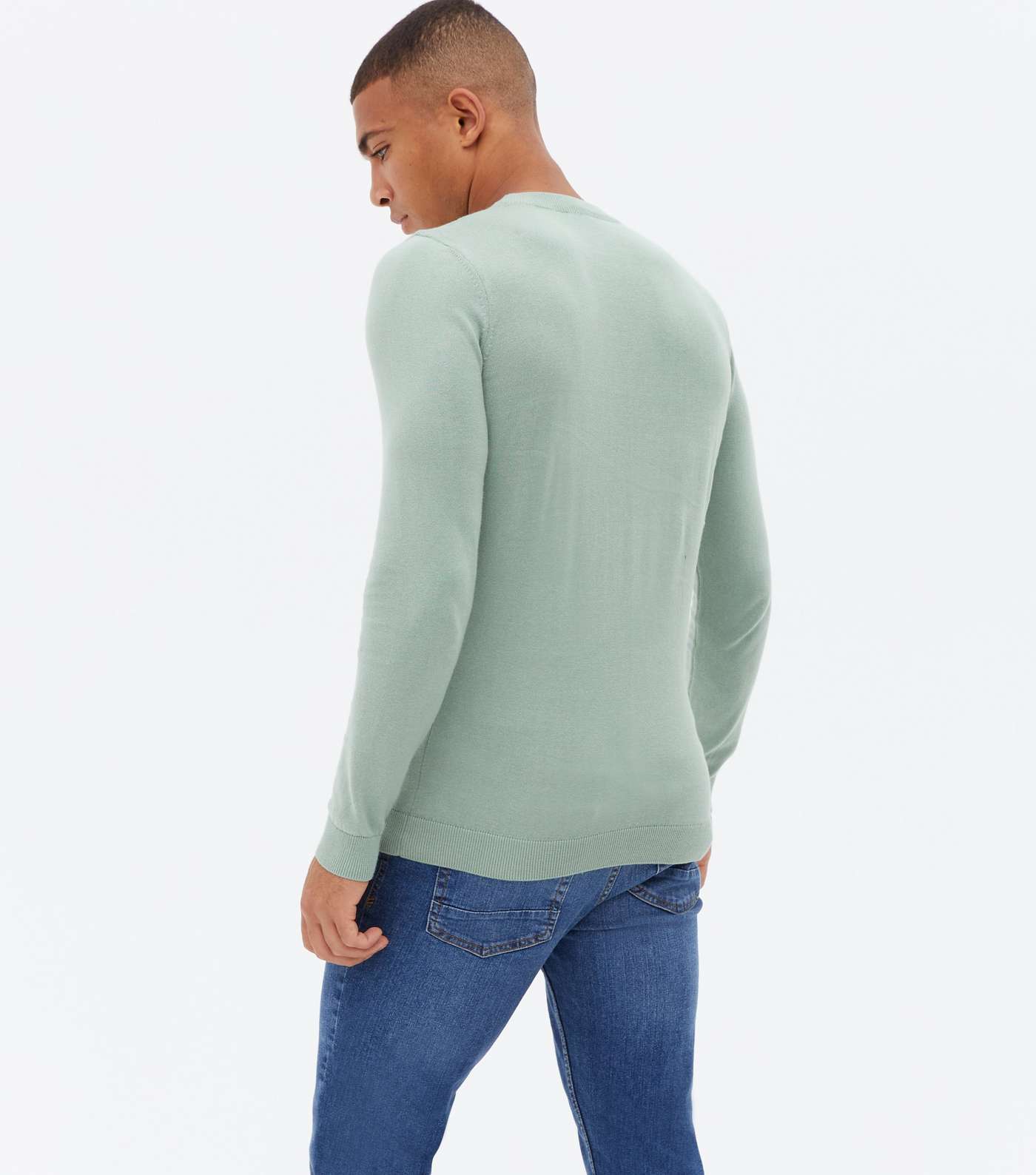 Light Green Fine Knit Muscle Fit Crew Jumper Image 4