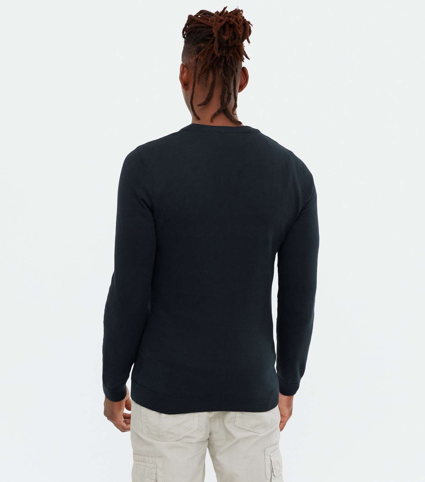 Navy Fine Knit Muscle Fit Crew Jumper Image 4