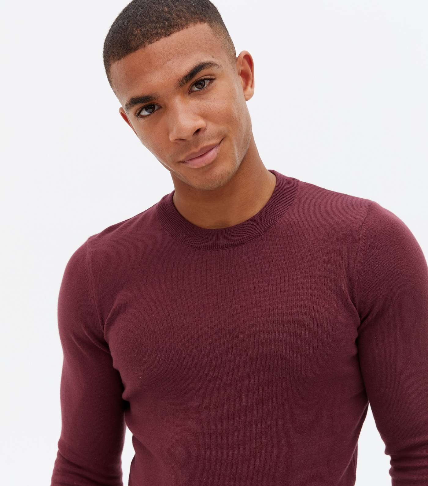 Burgundy Fine Knit Muscle Fit Crew Jumper Image 3