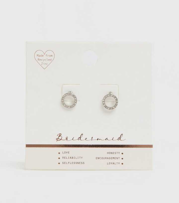 Silver Bridesmaid Diamanté Circle Earrings