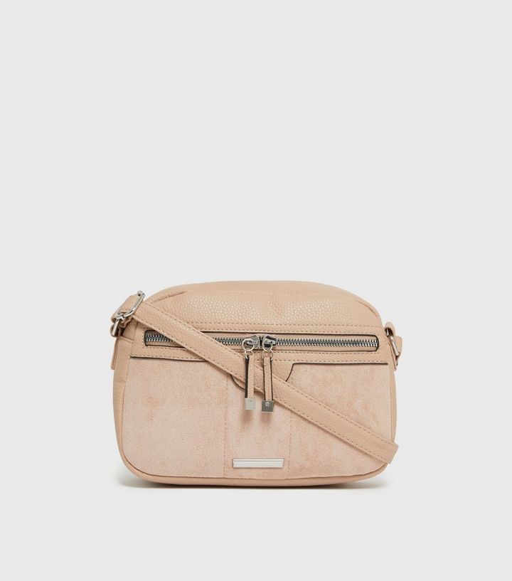 Cream Suedette Panel Cross Body Bag