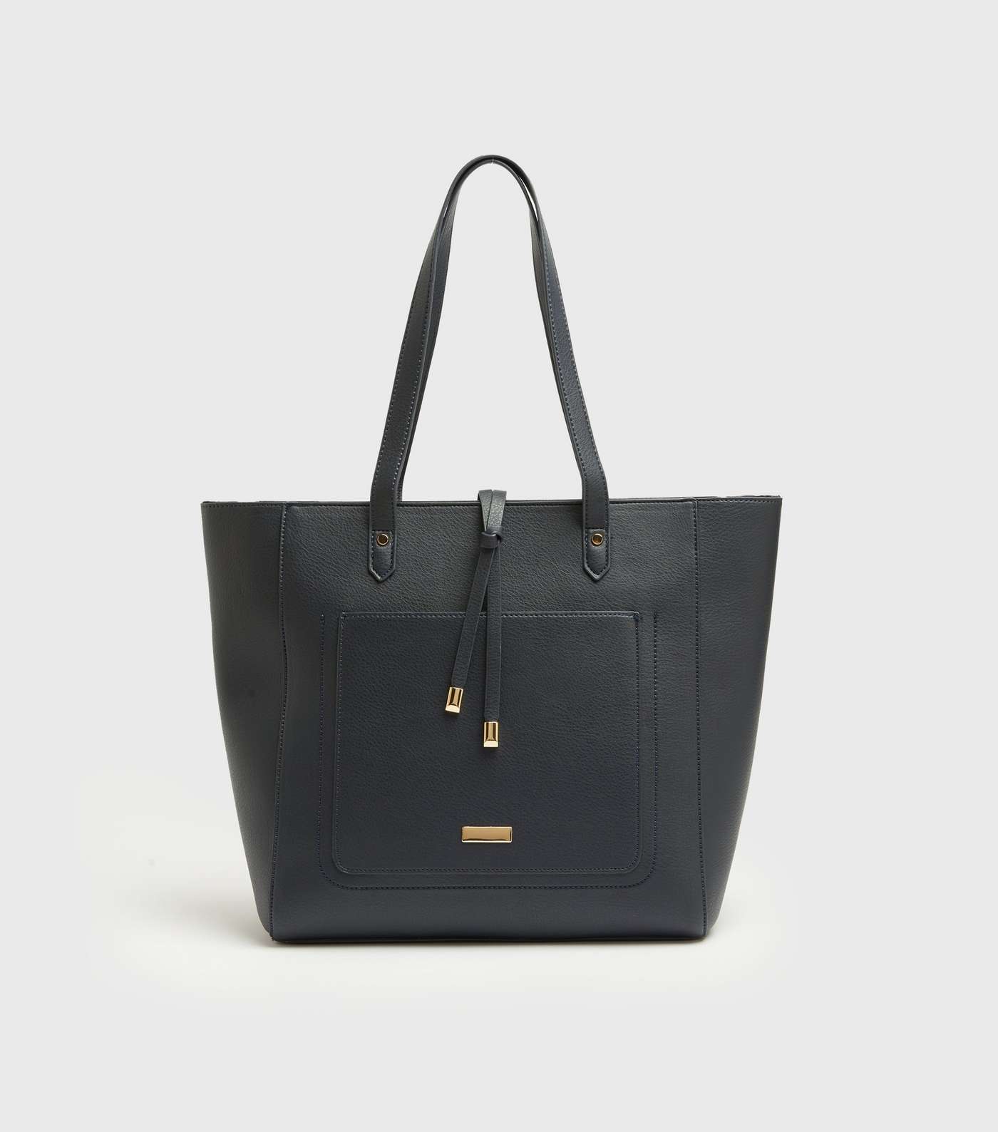 Navy Leather-Look Tassel Trim Tote Bag