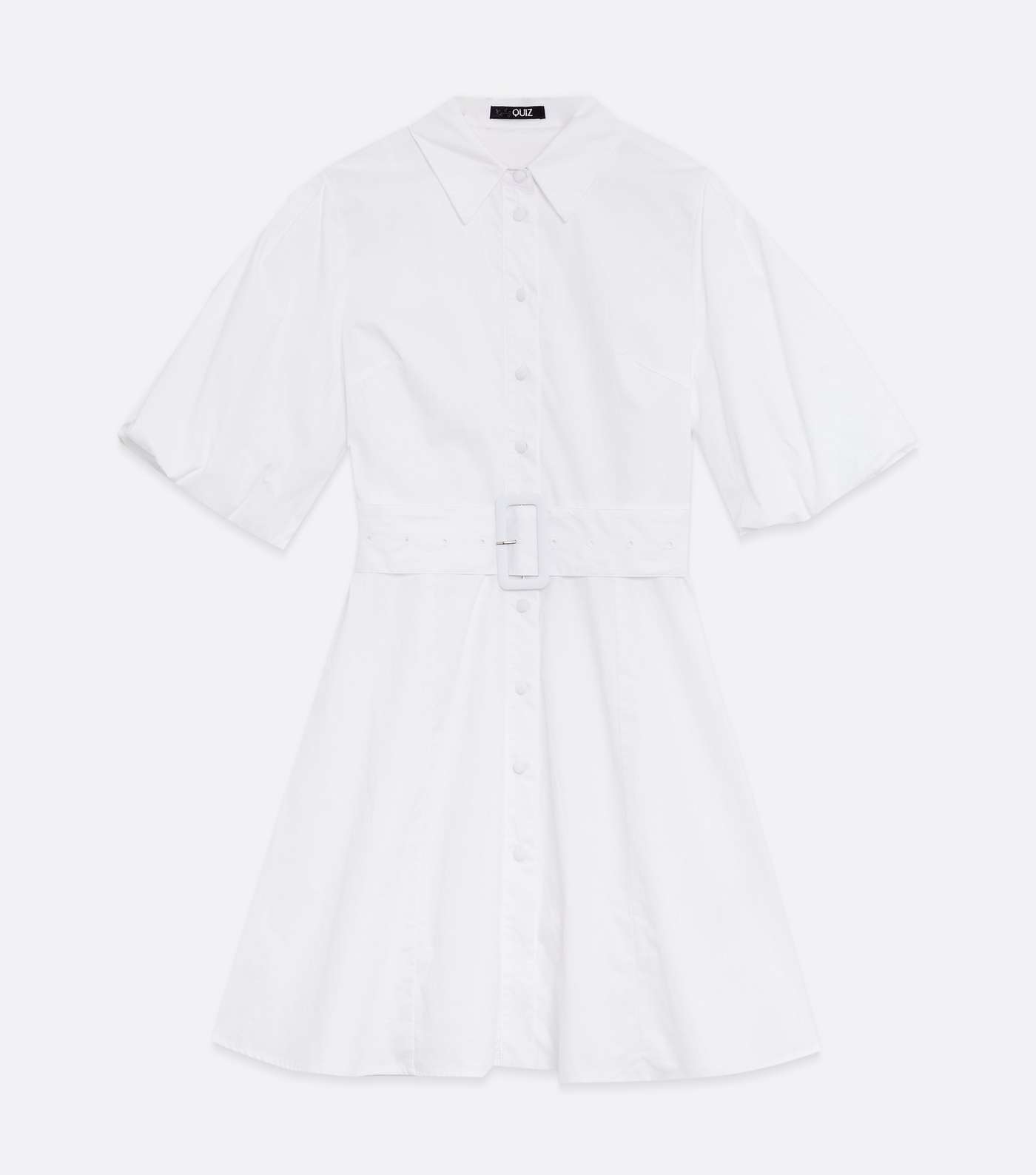 QUIZ White Belted Puff Sleeve Shirt Dress Image 5