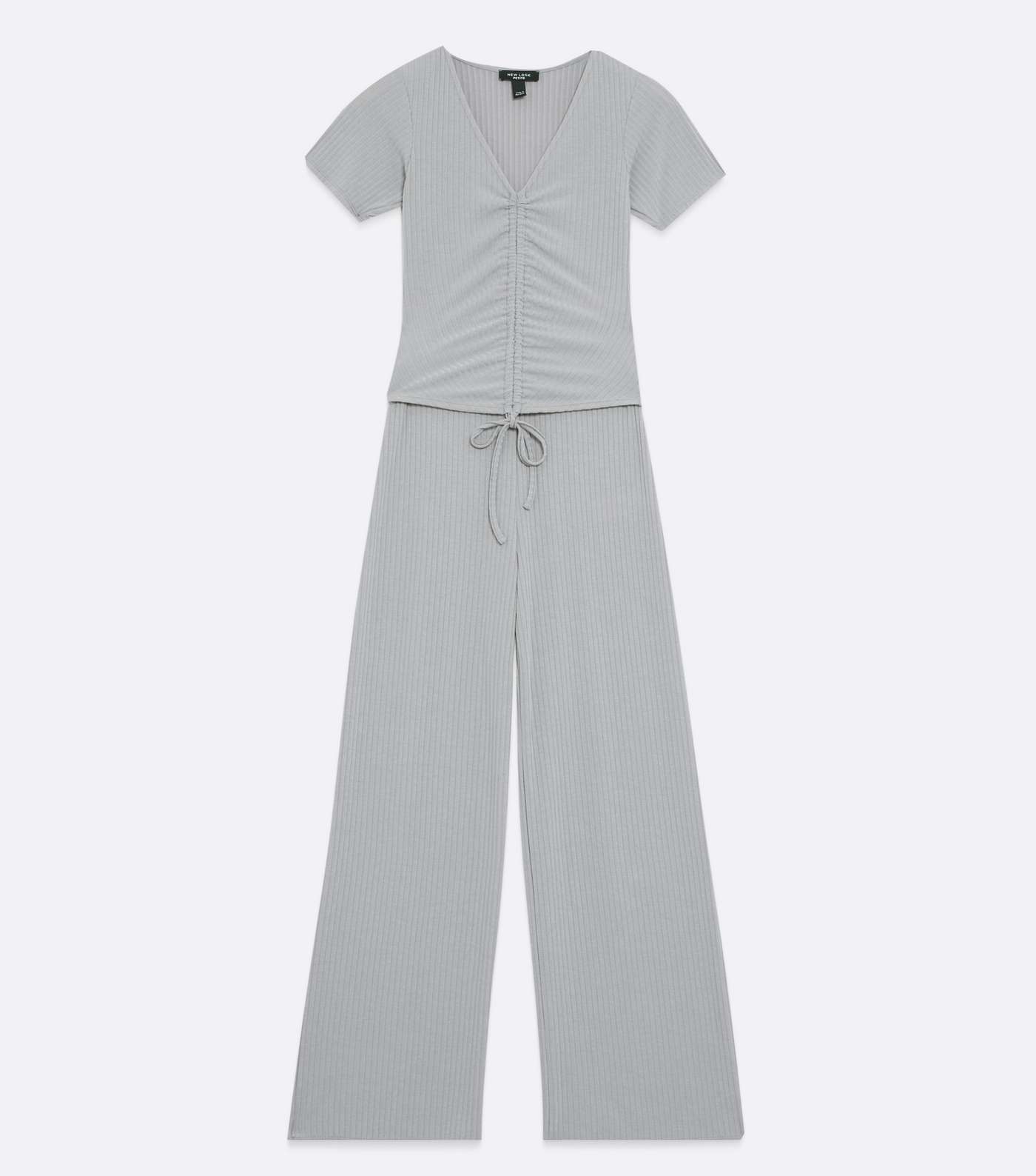 Petite Grey Ribbed Ruched Top and Trousers Set Image 5