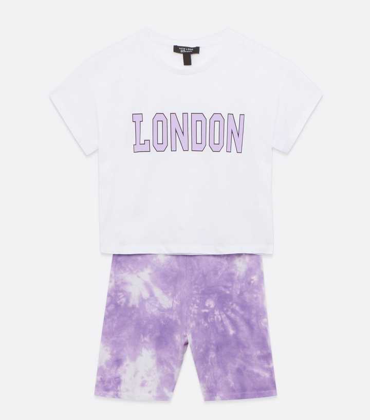 Threadbare tie dye legging shorts and oversized T-shirt set in lilac