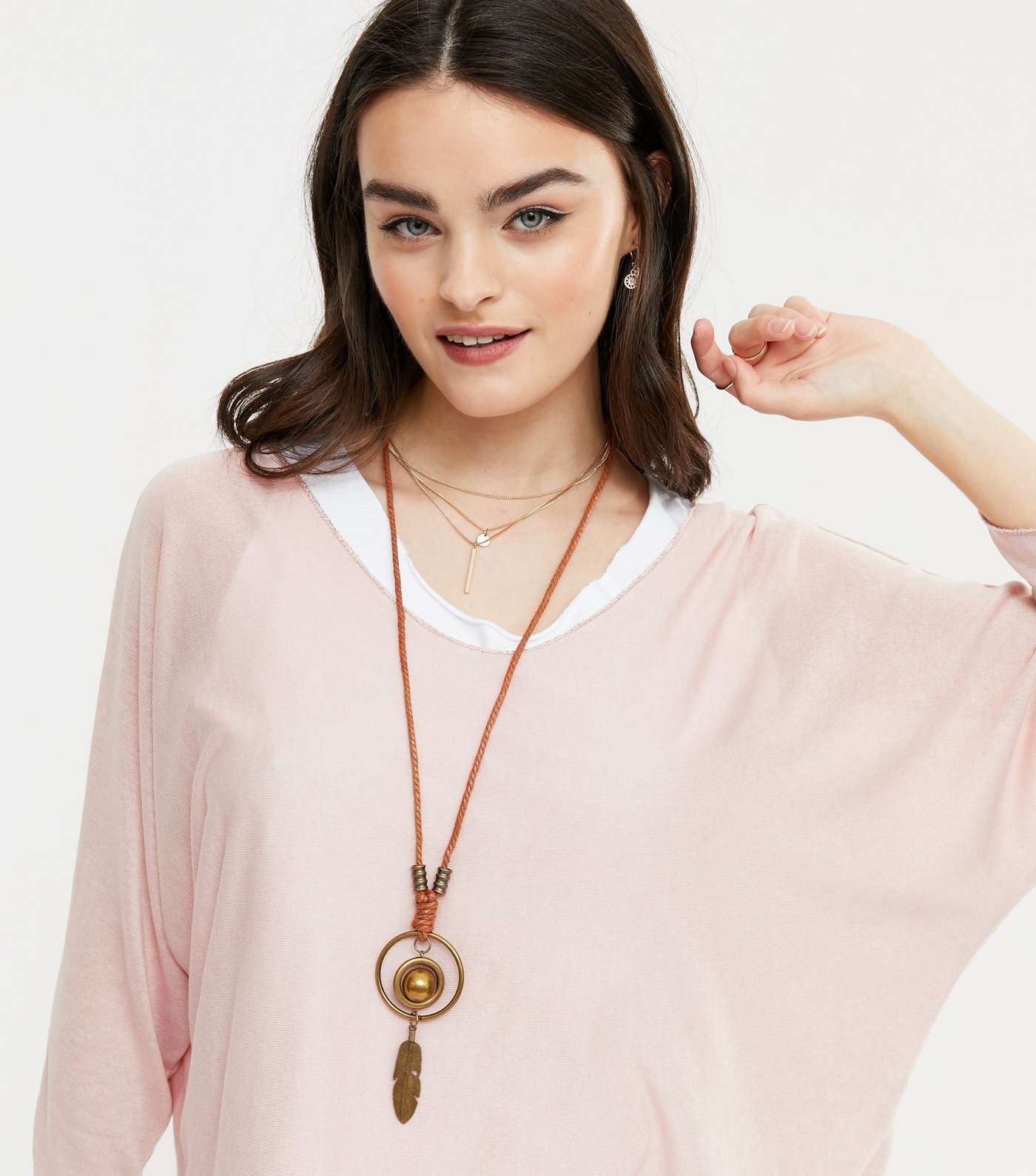 Blue Vanilla Pale Pink 3 in 1 Necklace Batwing Top Image 4