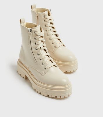 off white zip side lace up chunky boots