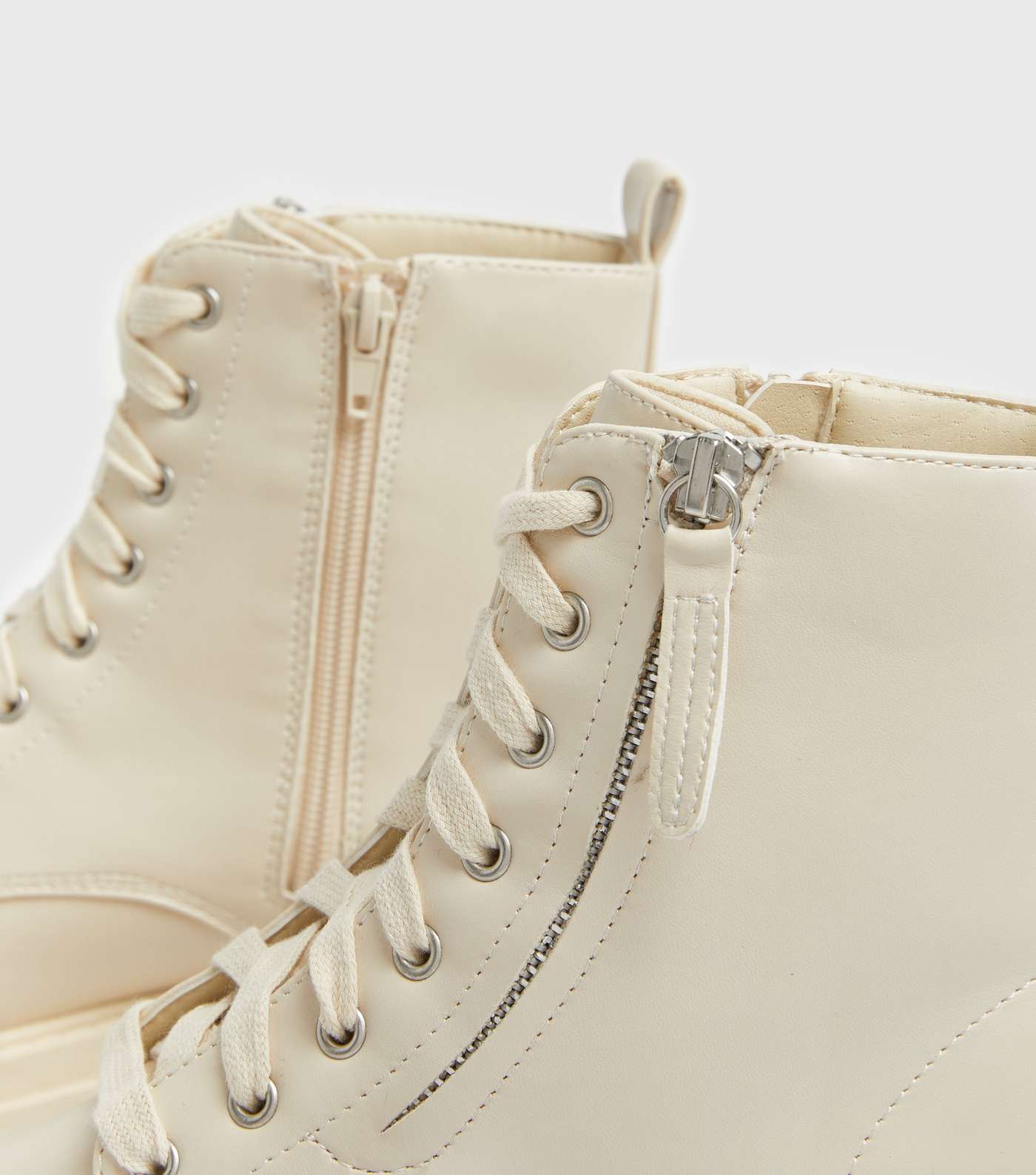 Off White Zip Side Lace Up Chunky Boots Image 4