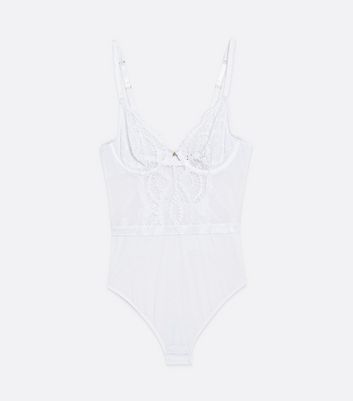 White Lace Panel Lingerie Bodysuit New Look