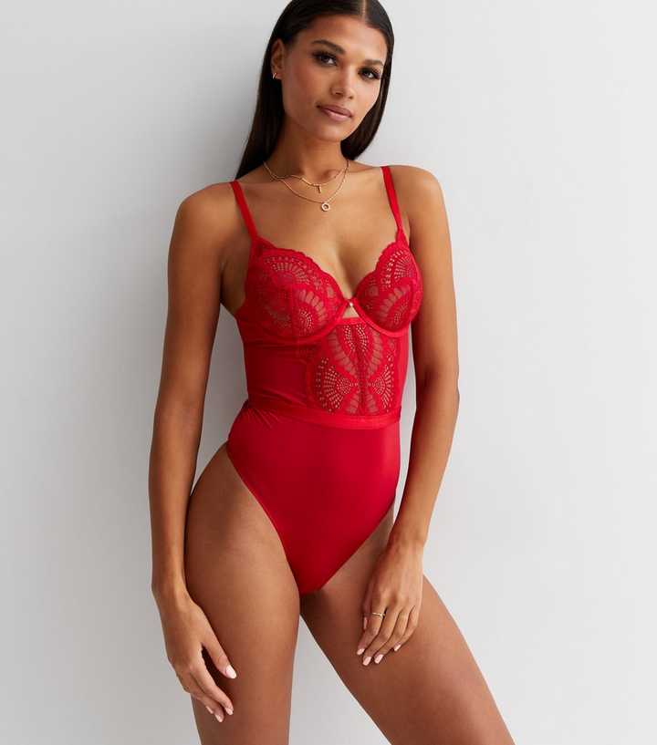 Sexy red lingerie body suit