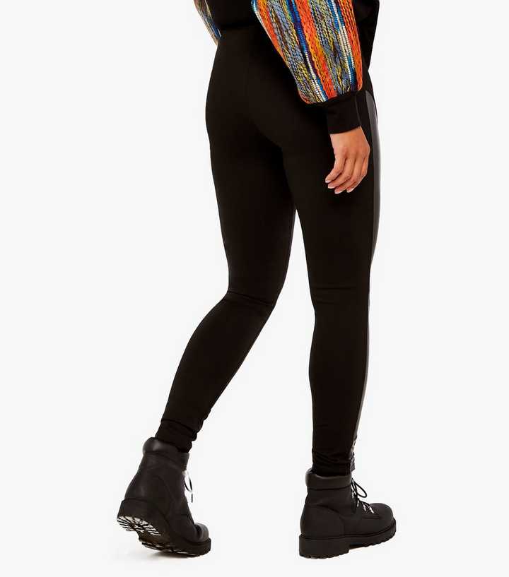 Apricot Black Leather-Look Panel Leggings