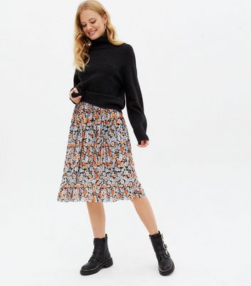 JDY Blue Floral Pleated Midi Skirt | New Look