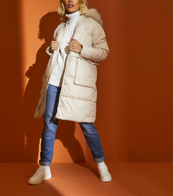 urban bliss stone faux fur trim padded parka coat