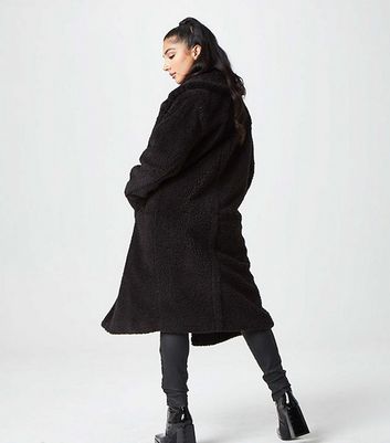 Black mid length teddy coat online