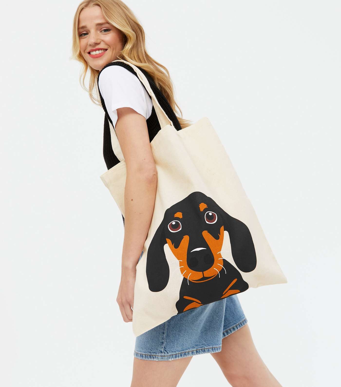 Cream Sausage Dog Canvas Tote Bag Image 2